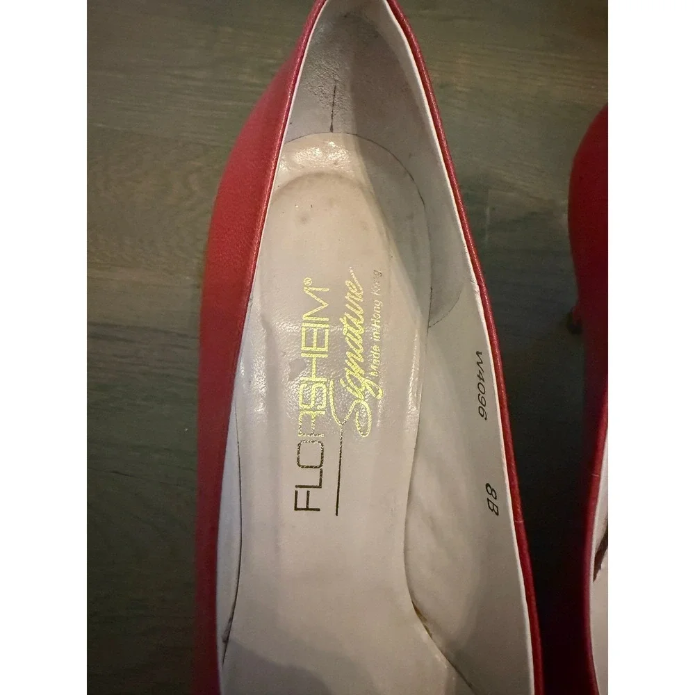 Florsheim Signature Red Leather Pumps Vintage Almond Toe Kitten Heels 8B